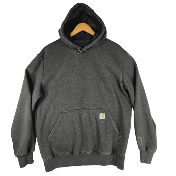 Carhartt Other - Carhartt Mens Rain Defender Pullover Hoodie sz L Gray Gold Logo Kangaroo Pocket